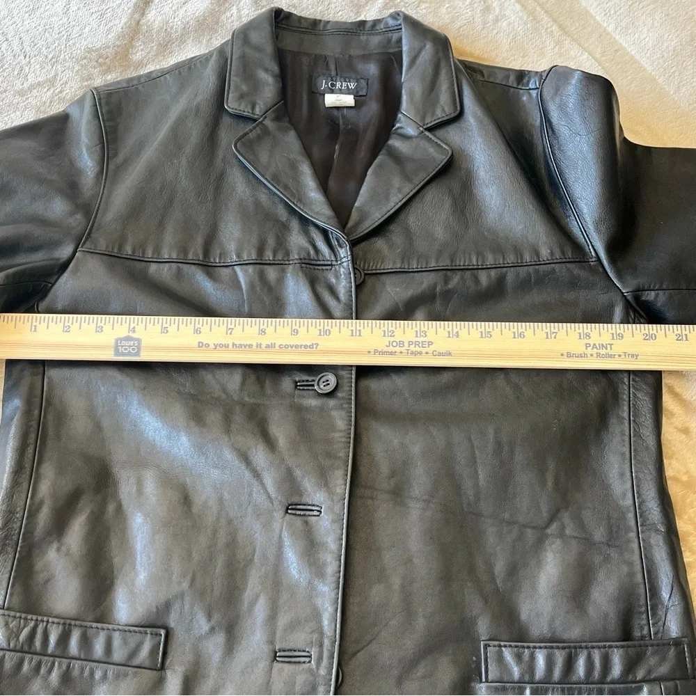 J. Crew Black Leather Car Coat Men's M Button-Up Collar Pockets Lightly Lined